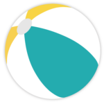 Colourful beach ball graphic with yellow and blue.