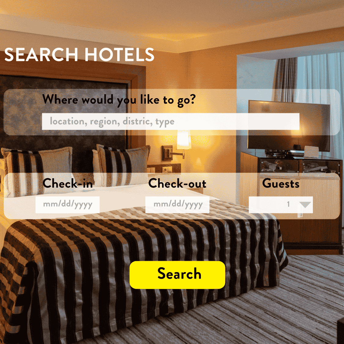 Hotelzimmer mit Buchungsformular für Check-in und Check-out