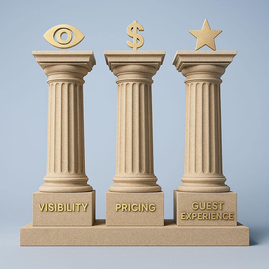 Drei Säulen: Sichtbarkeit, Preisgestaltung, Gästebewertung
