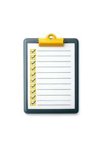 Klemmbrett mit abgehakten Punkten, leere Linien